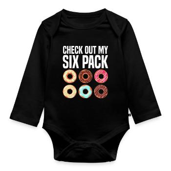 Six pack donut - Organic Longsleeve Baby Bodysuit - black - Front