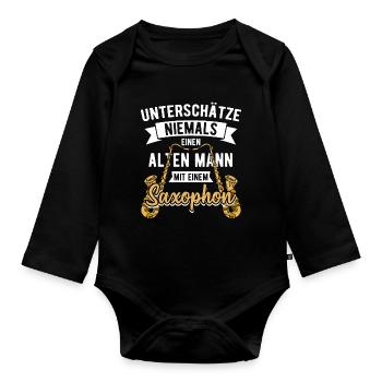Unterschätze Niemals Einen Alten Mann Mit Saxophon - Baby Bio-Langarm-Body - Schwarz - Vorne