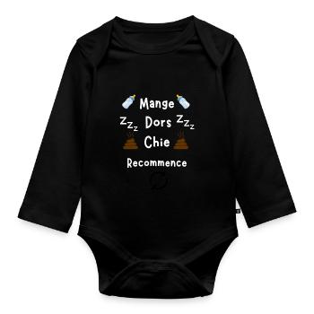 T-shirt mange dors chie recommence cadeau - Body Bébé bio manches longues - noir - Devant