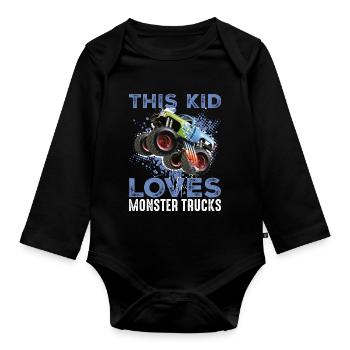 Ce gamin aime les camions Monster - Body Bébé bio manches longues - noir - Devant