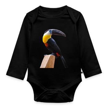 long beak Birds - Organic Longsleeve Baby Bodysuit - black - Front