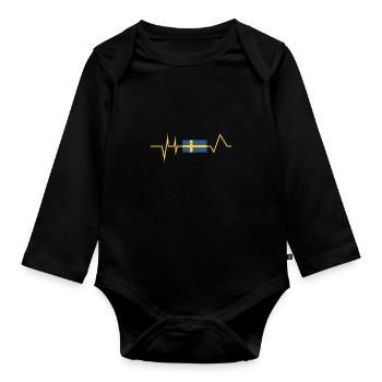 Suède drapeau suédois Battement de coeur suédois - Body Bébé bio manches longues - noir - Devant