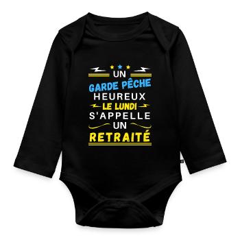 Un garde pêche heureux le lundi s'appelle retraité - Body Bébé bio manches longues - noir - Devant
