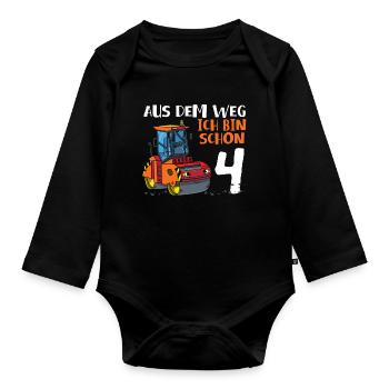 4. Geburtstag Straßenwalze Geburtstag 4 Jahre - Baby Bio-Langarm-Body - Schwarz - Vorne
