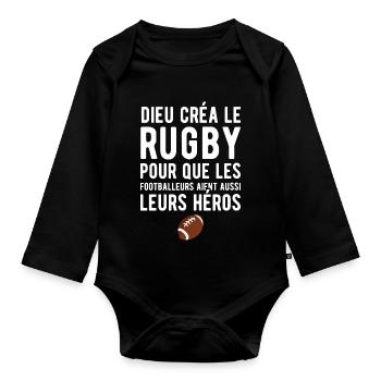 Dieu créa le rugby humour - Body Bébé bio manches longues - noir - Devant