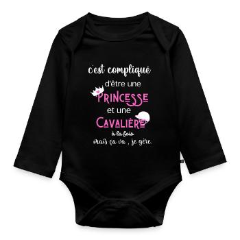 c'est compliqué princesse et cavalière humour - Body Bébé bio manches longues - noir - Devant