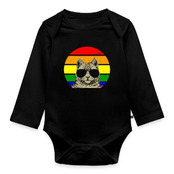 Schwule Katze mit Brille - Baby Bio-Langarm-Body - Schwarz - Vorne