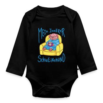 Lustiger Mein innerer Schweinehund - Baby Bio-Langarm-Body - Schwarz - Vorne