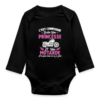 Compliqué d'être une princesse et une motarde - Body Bébé bio manches longues - noir - Devant