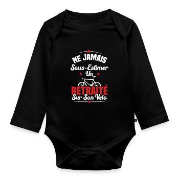 Un Retraité Sur Son Vélo Humour Retraite Cycliste - Body Bébé bio manches longues - noir - Devant