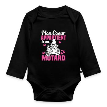 Mon coeur appartient à un motard humour cadeau - Body Bébé bio manches longues - noir - Devant