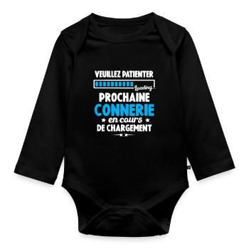 Veuillez patienter Prochaine connerie en cours - Body Bébé bio manches longues - noir - Devant