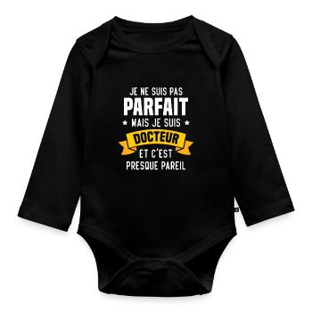 Pas parfait mais je suis docteur - Body Bébé bio manches longues - noir - Devant