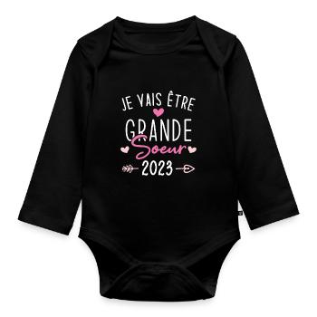 Je Vais Être Grande Sœur 2023 - Body Bébé bio manches longues - noir - Devant