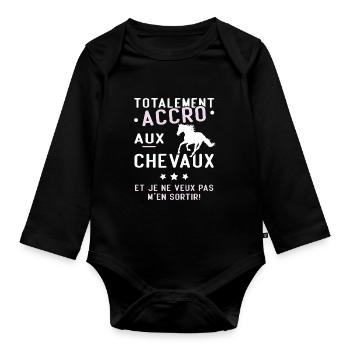Totalement accro aux chevaux - Body Bébé bio manches longues - noir - Devant