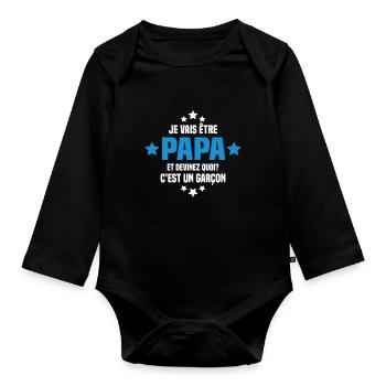 Je vais être papa et devinez quoi c'est un garçon - Body Bébé bio manches longues - noir - Devant