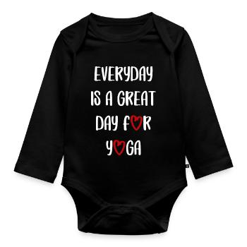 yoga sport fitness happines Englisch qoutes - Baby Bio-Langarm-Body - Schwarz - Vorne