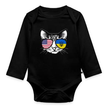 Ukraine Cat Ukraine America Flag Sunglasses - Organic Longsleeve Baby Bodysuit - black - Front