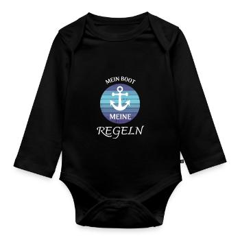 Mein Boot meine Regeln Shirt Bootsführer Schiff - Baby Bio-Langarm-Body - Schwarz - Vorne