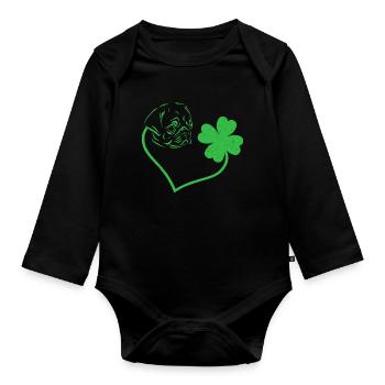 Pug Dog Cloverleaf Lucky Charm Love - Organic Longsleeve Baby Bodysuit - black - Front