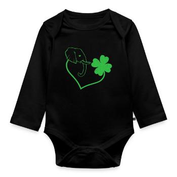 Elephant Cloverleaf Heart Cloverleaf - Organic Longsleeve Baby Bodysuit - black - Front