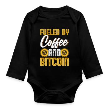 Fueled by coffee and bitcoin - Organic Longsleeve Baby Bodysuit - black - Front