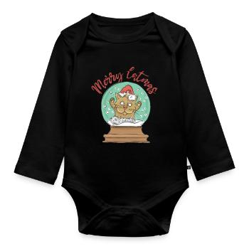 Joyeux Catmas - Noël, chat en boule à neige - Body Bébé bio manches longues - noir - Devant
