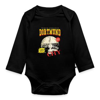 Dortmund Germany City Skyline Vintage Retro - Organic Longsleeve Baby Bodysuit - black - Front