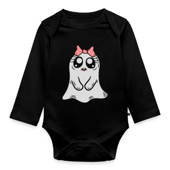 Comic Little Ghost Girl - Organic Longsleeve Baby Bodysuit - black - Front