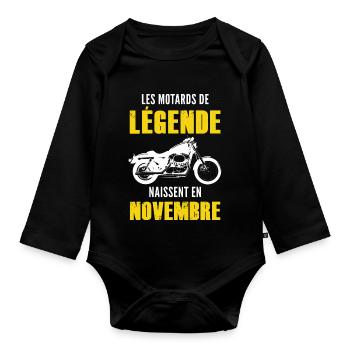 anniversaire motard novembre / motards de légende - Body Bébé bio manches longues - noir - Devant