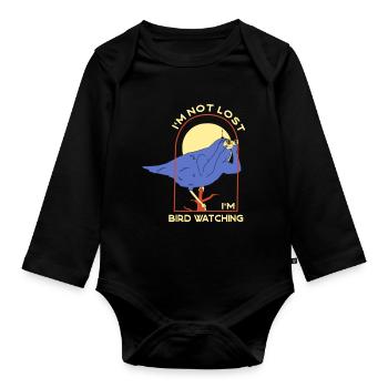 Bird Nerd Lustiges Vogel Design - Baby Bio-Langarm-Body - Schwarz - Vorne