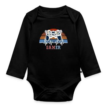 Spielkonsole Gamer Heartbeat - Baby Bio-Langarm-Body - Schwarz - Vorne