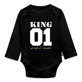 King and Queen King couple white and gold - Organic Longsleeve Baby Bodysuit - black - Front