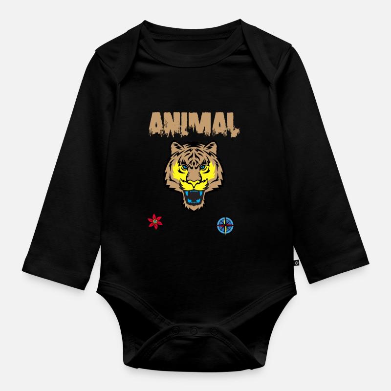 Dessin de visage de tigre - Body Bébé bio manches longues - noir