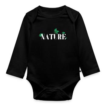 Nature Leaves Serif Logo - Organic Longsleeve Baby Bodysuit - black - Front