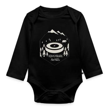 ADVENTURE AWAITS WHITE - Organic Longsleeve Baby Bodysuit - black - Front