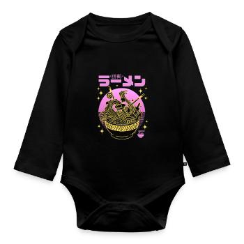 Neonrosa Sonnenuntergang - Goldene Ramen-Schüssel - Baby Bio-Langarm-Body - Schwarz - Vorne
