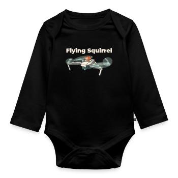 Flying squirrel - squirrel in quadcopter - Organic Longsleeve Baby Bodysuit - black - Front
