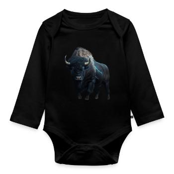 Bison schwarz Büffel mit Blitzen und Donner stark - Baby Bio-Langarm-Body - Schwarz - Vorne