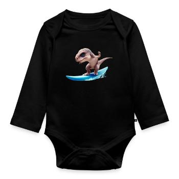 Der Surfer Dino - Baby Bio-Langarm-Body - Schwarz - Vorne