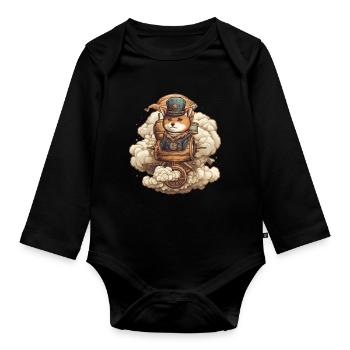 Hund Shiba Inu Steam Punk Dampfmaschine - Baby Bio-Langarm-Body - Schwarz - Vorne