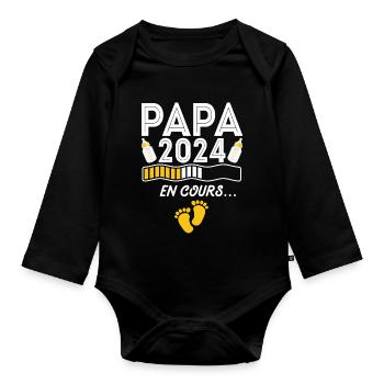 Nouveau Nouvelle Naissance Future Papa 2024 - Body Bébé bio manches longues - noir - Devant