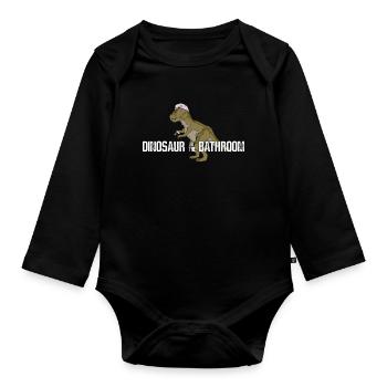Dinosaurier im Badezimmer - Dino Humor - Baby Bio-Langarm-Body - Schwarz - Vorne