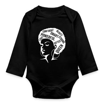 Afro Woman Powerful | Ich liebe mein Afrika - Baby Bio-Langarm-Body - Schwarz - Vorne