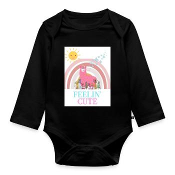 Lama Unicorn feeling cute - Baby Bio-Langarm-Body - Schwarz - Vorne