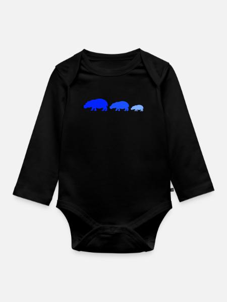 nilpferd familie - Baby Bio-Langarm-Body - Schwarz