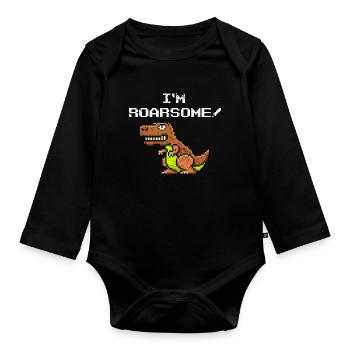 Dinosaure pixélisé jeu de mots I’m Roarsome Retro Funny T- - Body Bébé bio manches longues - noir - Devant