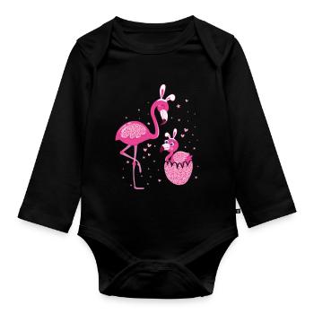Easter Flamingo Mom and Kid Love Leopard Print - Organic Longsleeve Baby Bodysuit - black - Front