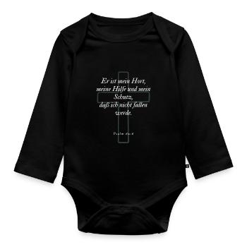 Bibelvers - Psalm 62,6 - Baby Bio-Langarm-Body - Schwarz - Vorne