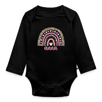Anna Regenbogen Name Geburtstag Anna - Baby Bio-Langarm-Body - Schwarz - Vorne